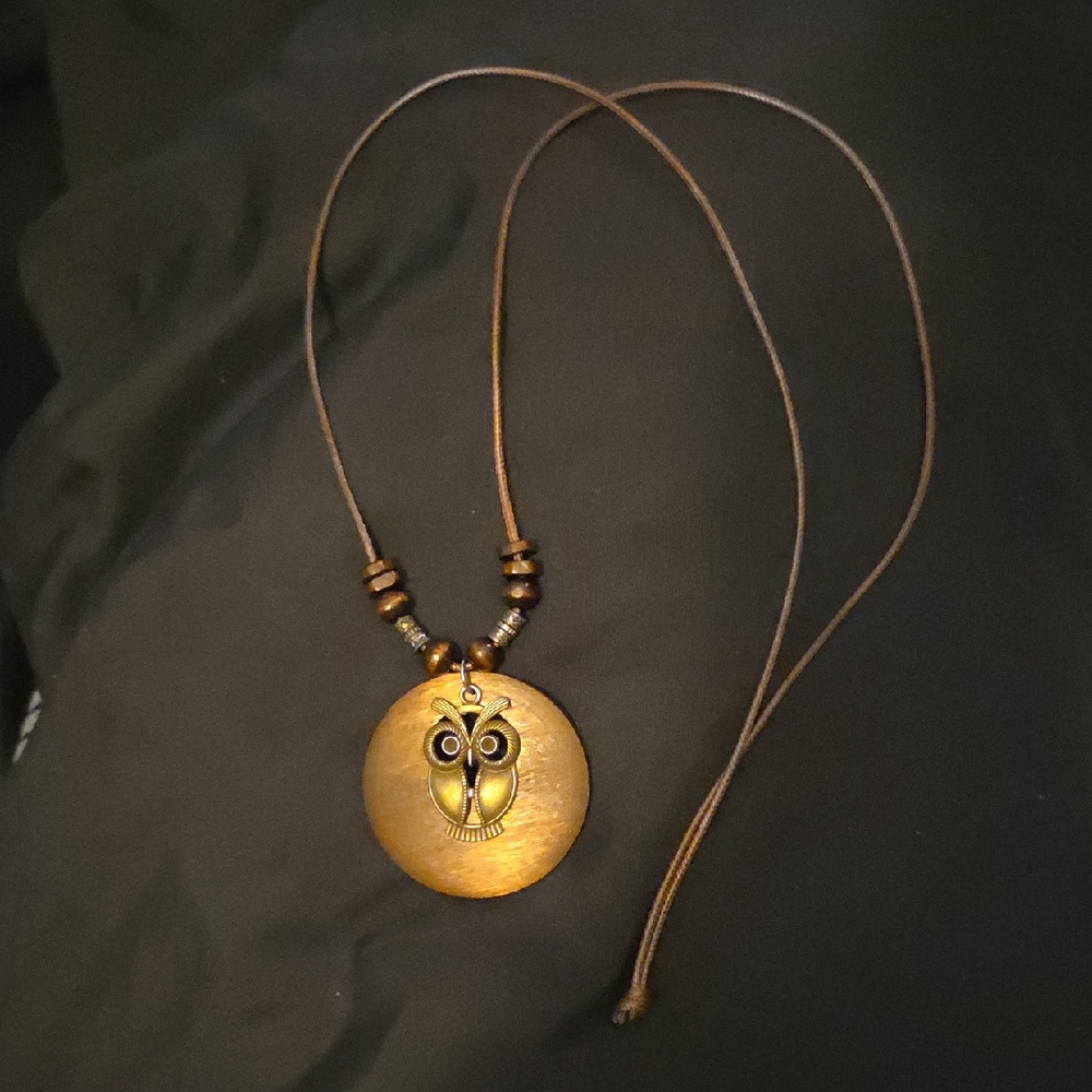 Owl Pendant Necklace in Gold and Brown